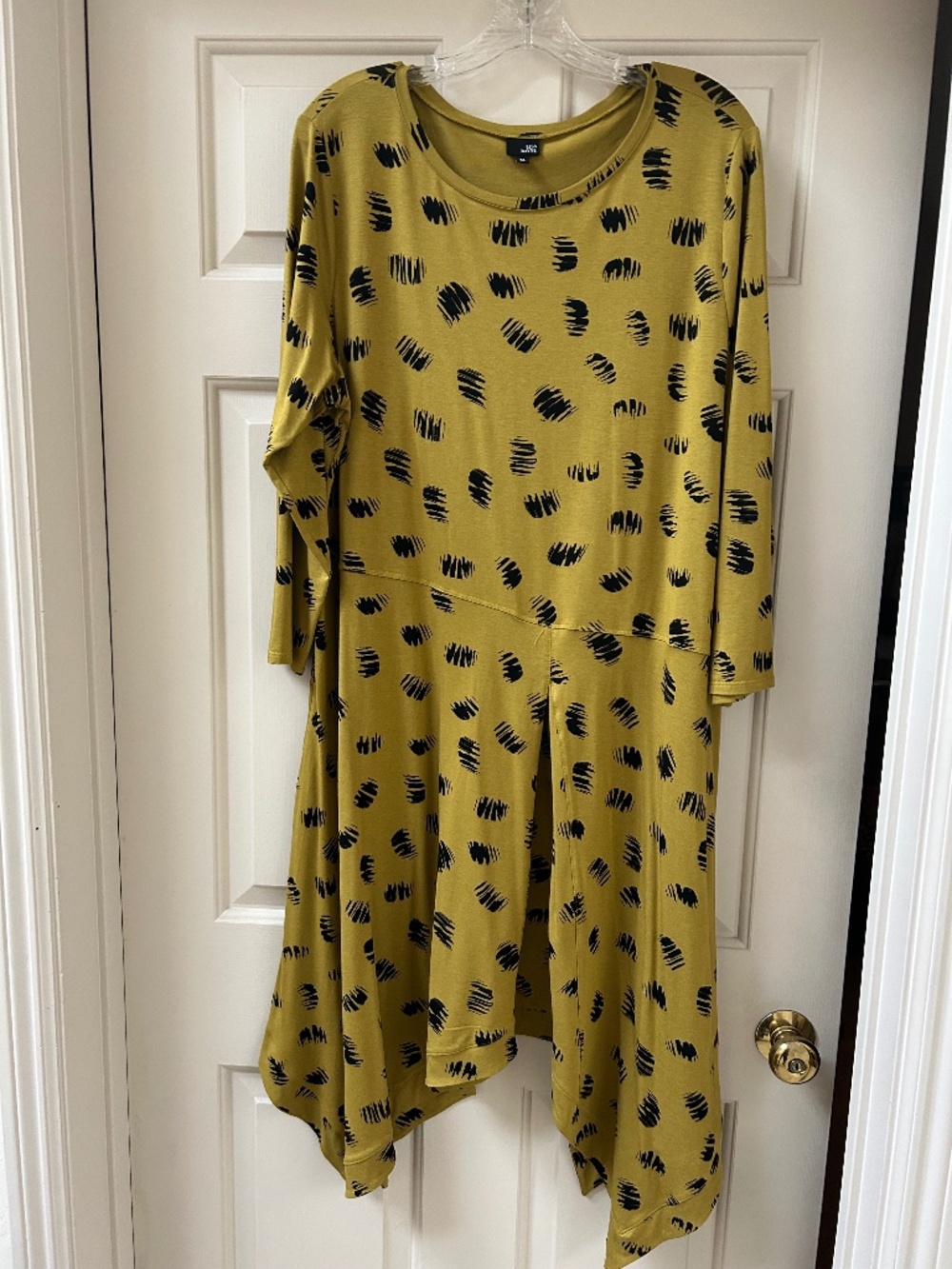 Asymmetrical Olive Green Printed Handkerchief-Hem Dress